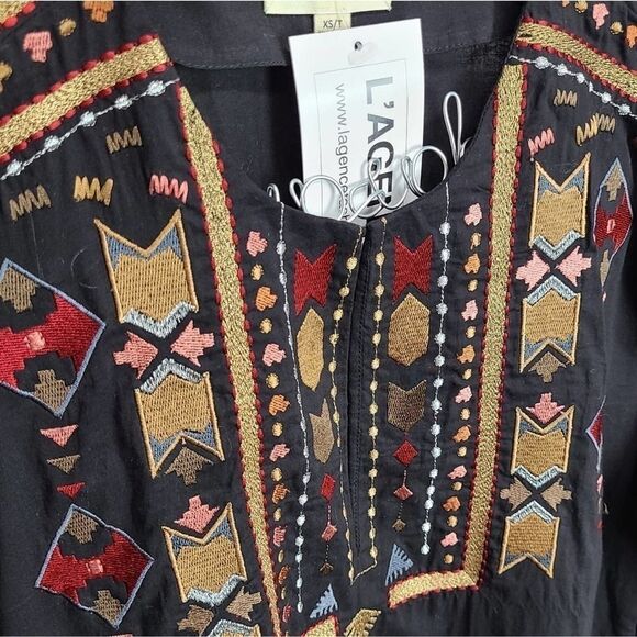 L'AGENCE Bohemian Black Embroidered Tunic Small - Picture 3 of 7